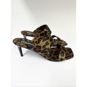 Pedro Garcia Women's Italica Leopard Satin Kitten-Heel Sandals Square Toe 37 7